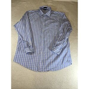 Faconnable Men's L 17.5 Plaid Shirt Made in USA 100% Cotton